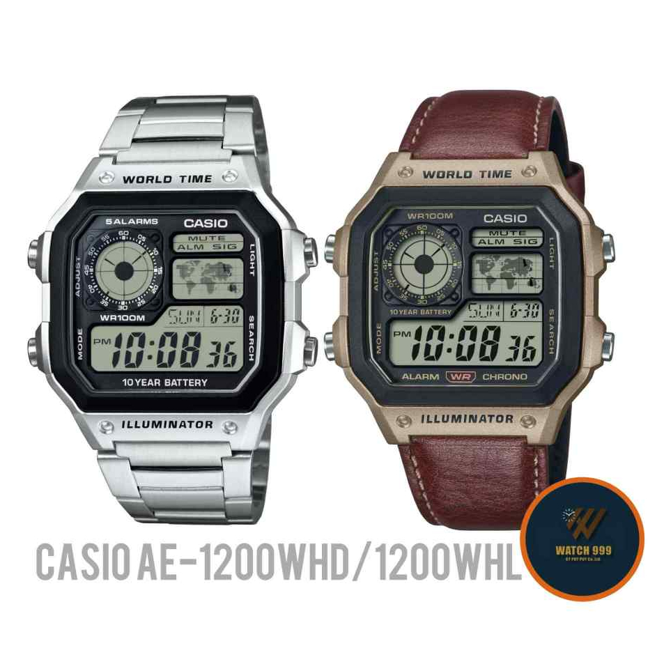 นาฬิกาข้อมือผู้ชาย Casioแท้ สายสแตนเลส World Time รุ่นAE-1200WHD-1AVDF แบตเตอรี่ 10 ปี  รับประกันศูนย์ทั่วประเทศ