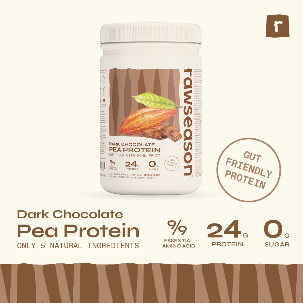 Rawseason USA Plant Protein Monk Fruit Dark Chocolcate โปรตีนพืช โปรตีนถั่วลันเตา ดาร์กช๊อกโกแลต