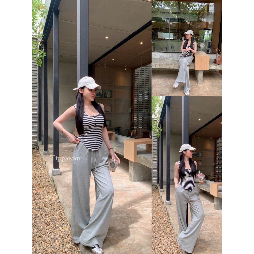 【TIPPAWAN】 TPW 77663 Set คอยู ทรงเสื้อก้าม แถบเสื้อมีกระดุม ใช้งานได้จรึง มาพร้อมขายาวให้ลุคแบบสบายๆ