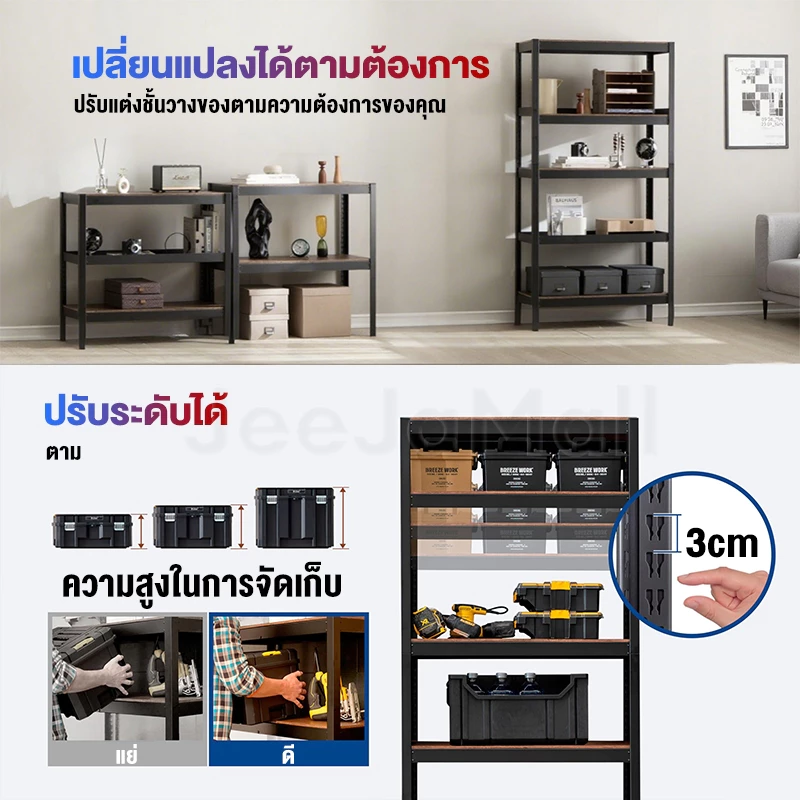 JJM ชั้นวางของ ใหญ่ 6/5/4/3ชั้น สแตนเลส+ไม้ 300-600 กก. แข็งแรงมาก เลือกได้หลายขนาด ความสูงสามารถปรับได้แต่ละชั้น shelf thumbnail 4