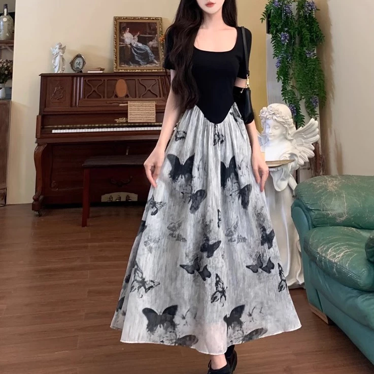 ชุดเกาหลี ชุดวินเทจ เสื้อผ้าแฟชั่นผู้หญิง ชุดเดรสสีดํา เดรสไซส์ใหญ่ thumbnail 8
