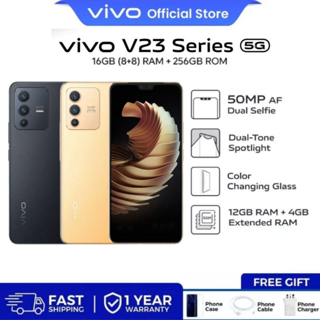 VIVO V23 5G | กล้องหน้า 50MP คู่ | กล้องหลัง 64MP | RAM 8GB + ROM 256GB | หน้าจอ AMOLED | ประกันศูนย