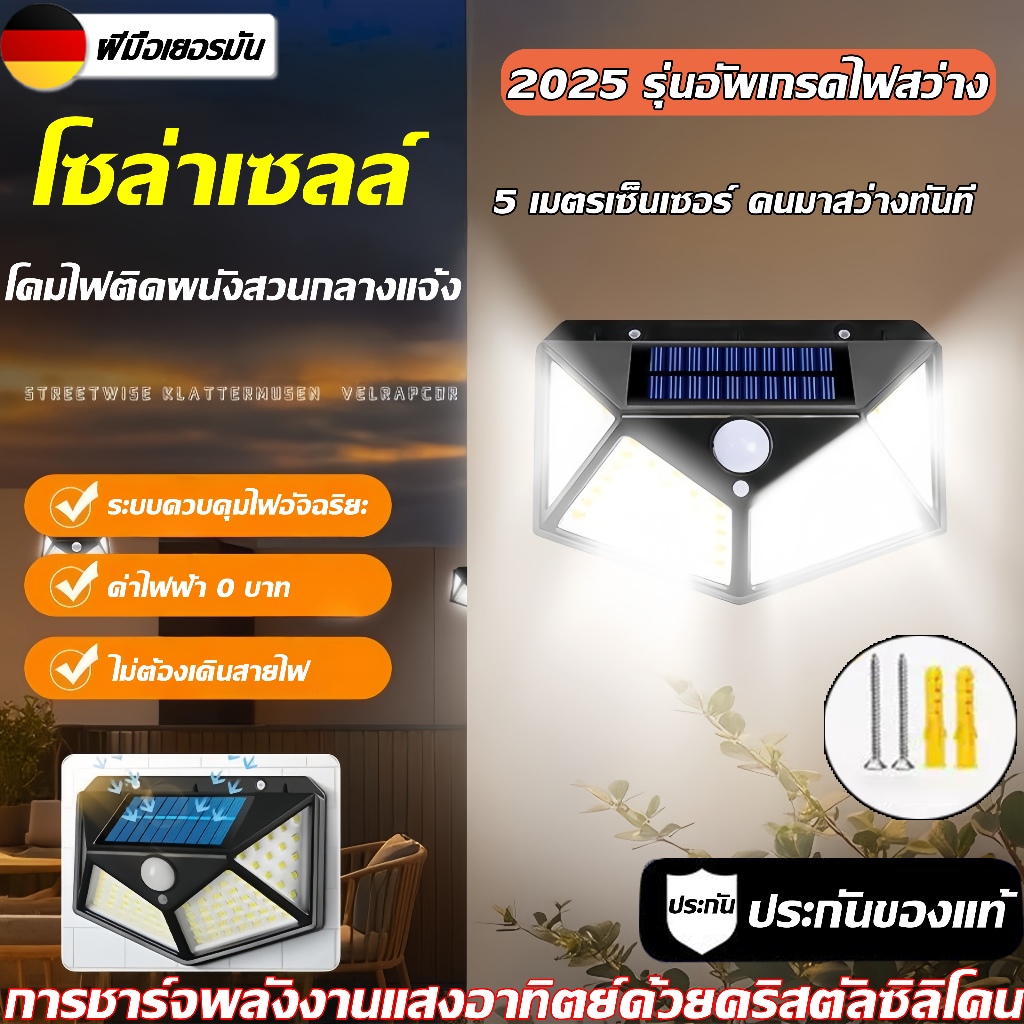 [ ส่งในไทย ] ไฟติดผนังโซล่าเซลล์ ไฟโซล่าเซลล์ LED 3 โหมด ไฟติดผนังโซล่าเซลล์พลังงานแสง ระบบเซ็นเซอร์ผู้คน ติดตั้งง่าย