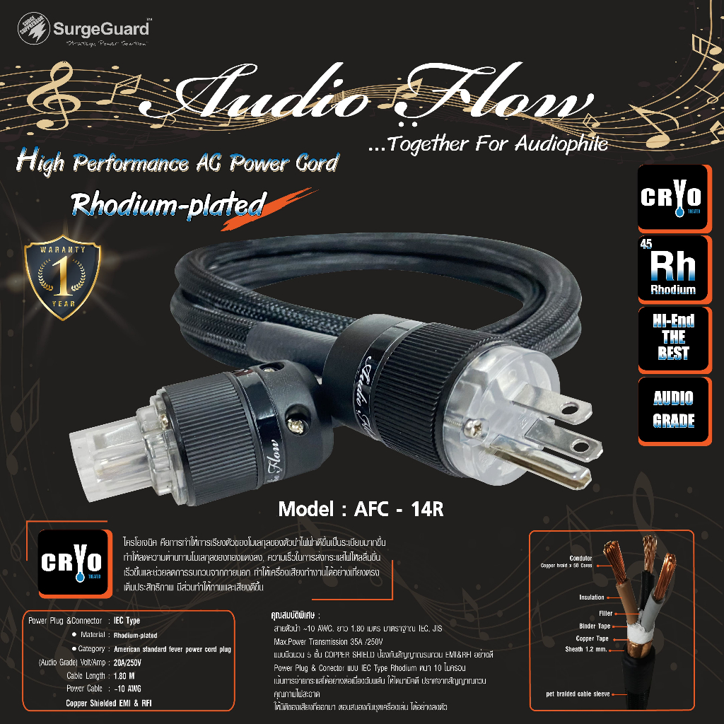 Audio Flow Model : AFC-14R High Performance AC Power Cord Rhodium-plated