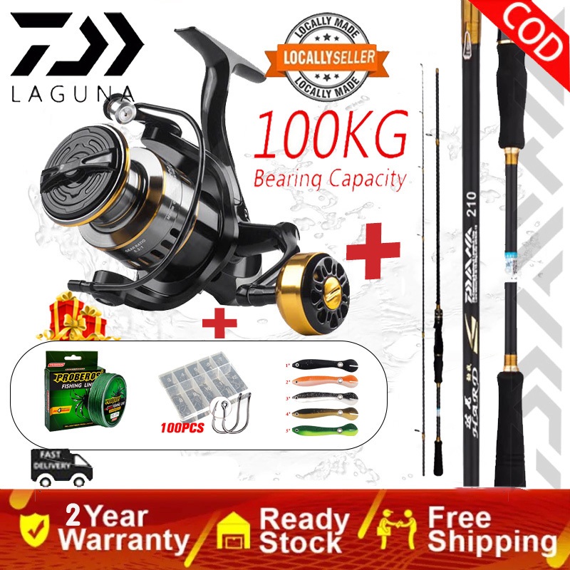 DAIWA เบ็ดตกปลาคันเบ็ดแบบยืดไสลด์และรอกตกปลาพร้อมสายตกปลาอุปกรณ์ตกปลาชุดด้า คันหน้าดิน คันสปินนิ่ง