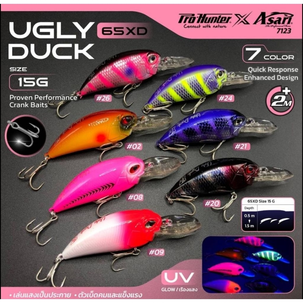 เหยื่อตกปลาเก๋า ชะโด Asari ugly duck 65XD 6.5cm 15g แอคชั่นลอย Floating
