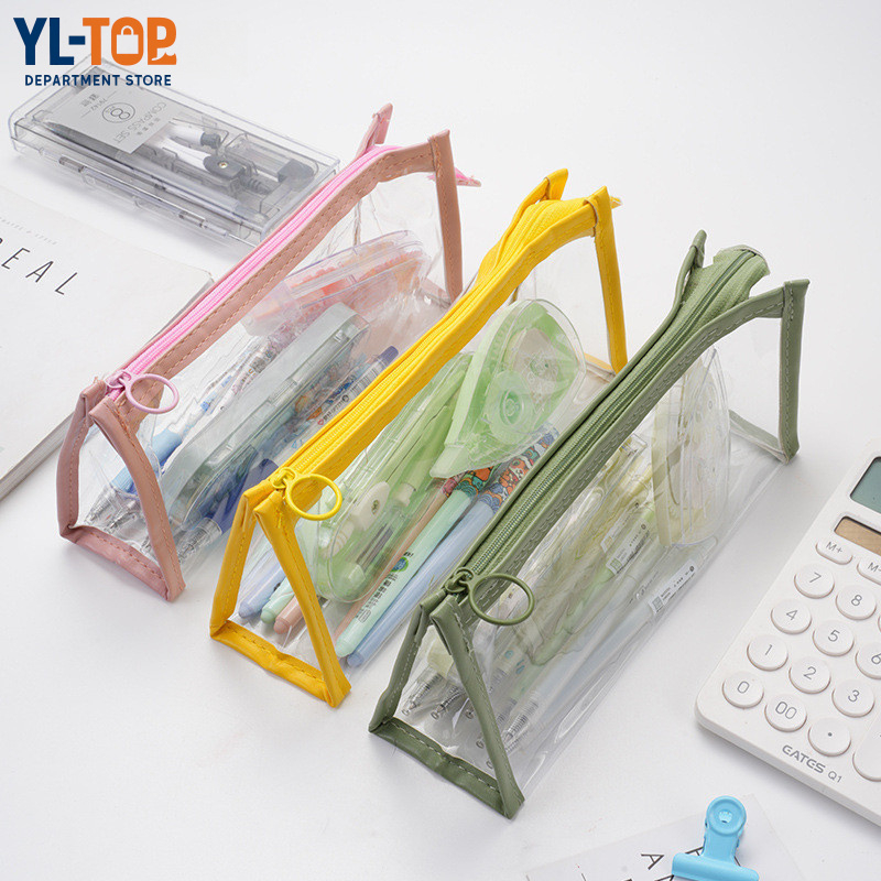 กระเป๋าใส่เครื่องเขียน พลาสติกใส - แบบมินิมอล มีซิป ปิด-ปิด 6สีเลือกได้ สำหรับใส่ดินสอ/ปากกา BS52