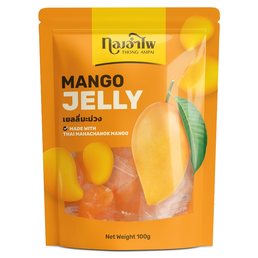 ทองอำไพ เยลลี่มะม่วง (รูปสี่เหลี่ยม) 100 กรัม THONG AMPAI MANGO JELLY (Square) 100G