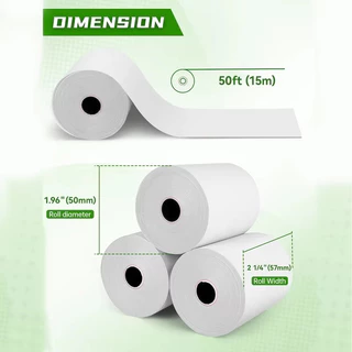 LabelMore 57X50 มม. ม้วนกระดาษความร้อนสำหรับเครื่องลงทะเบียนเงินสด POS กระดาษความร้อนม้วนสีขาว