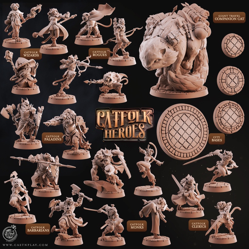 DnD Miniature I Catfolk Heroes Iโมเดลบอร์ดเกม (งานเรซิ่นยังไม่ลงสี) ฐาน 1 นิ้ว