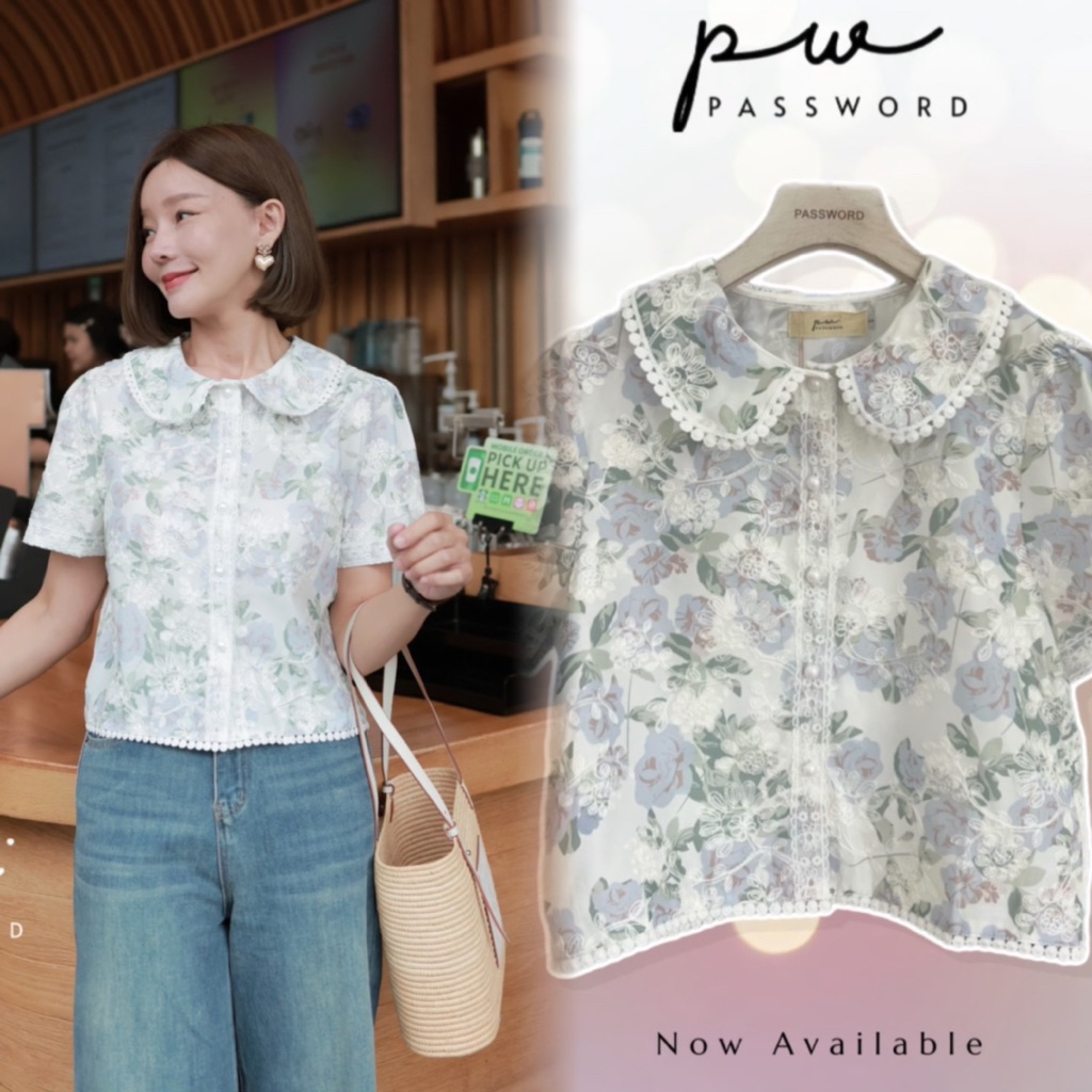 PW | PASSWORD🔖 0159 เสื้อคอปก ผ้าลายดอกไม้สีสวยสบายตา