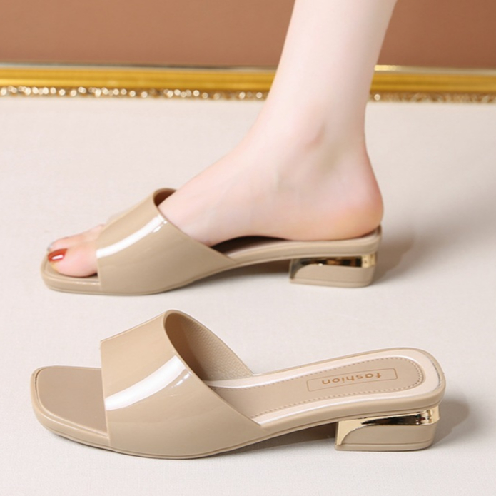 buyplus001รองเท้าแตะสวม ยาง PVC หนังเงา ดีไซน์ เรียบหรู ใส่สบาย เท้าเรียว  มีบริการส่งด่วน S-222