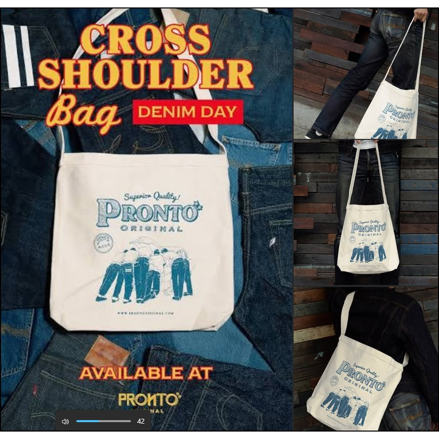 Pronto Bad Blue Cross Body [Denim Day] Limited ผ้า canvas สกรีนสวยๆ เป็นของใหม่