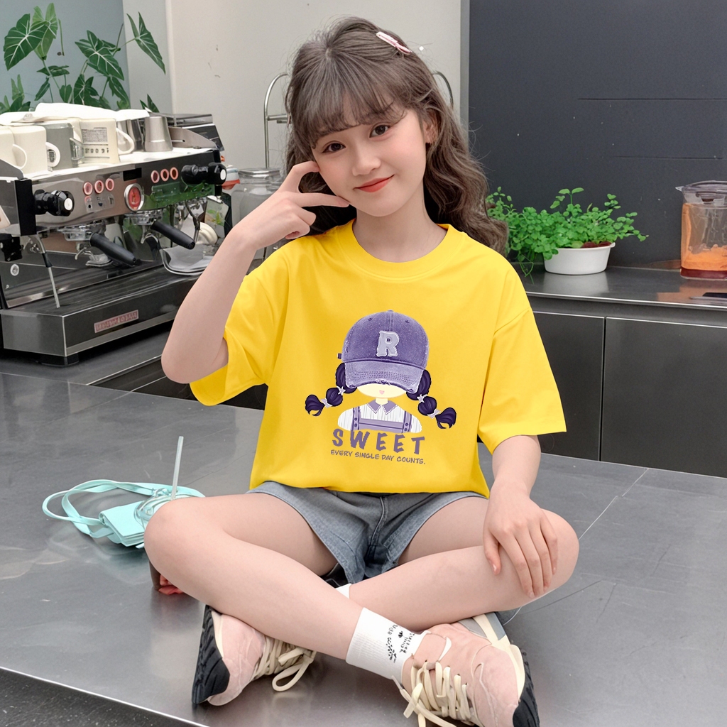 Yout-children เสื้อผ้าเด็กผู้หญิง oversize แฟชั่น สไตล์เกาหลี เสื้อยืด ‘SWEET GIRL’ cotton เสื้อคอกลม cute girl 2025 ราคา ถูกที่สุด ดีลบีเคเค แกลเลอรีภาพที่ 7