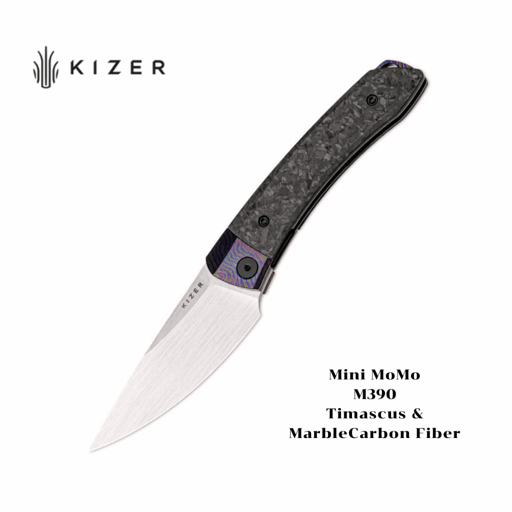 Kizer Mini MoMo มีดพับ แท้100% ใบM390 Timascus+Marble Carbon Fiber Ki3663A4