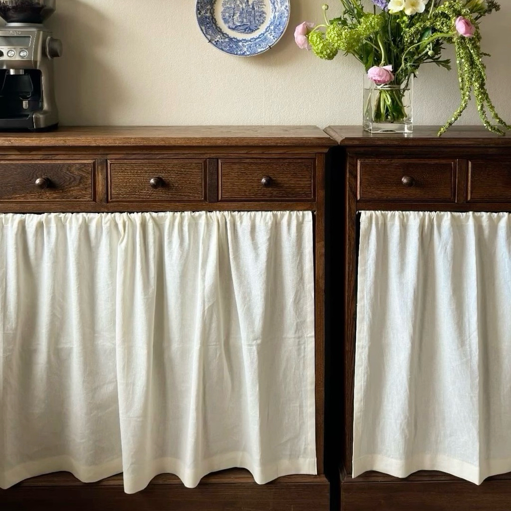ผ้าม่านเคาน์เตอร์ครัวสีขาวเรียบละเอียด พร้อมส่ง แบบสอดราว ราคาเฉพาะม่าน - รูปที่ 2