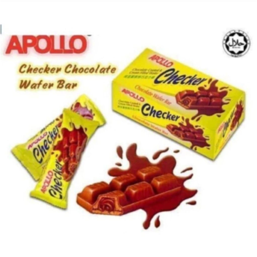 APOLLO Checker ขนมเค้กกรอบเคลือบชอกโกแล้ต1กล่อง 24ชิ้น