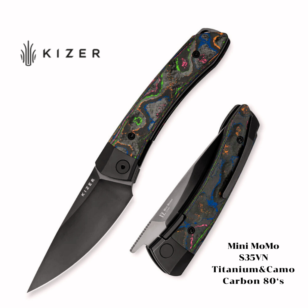 Kizer Mini MoMo มีดพับ แท้100% ใบS35VN Titanium+Camo Carbon 80‘s Ki3663A2