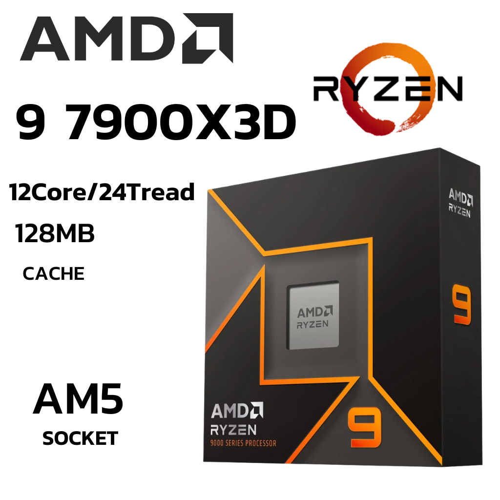 CPU (ซีพียู) AMD RYZEN 9 7900X3D 4.4 GHz (SOCKET AM5) (ระบบระบายความร้อนไม่รวมอยู่ในสินค้า)