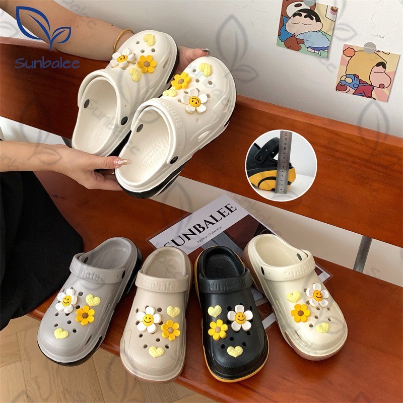 SHO-SUNTP39🌽 รองเท้าสไตล์เกาหลี วัสดุEVA รองเท้าหัวโตสีทูโทน เสริมส้น ยางนิ่ม สูง 6 cm .พื้นนิ่มมาก ใส่สบาย🌽