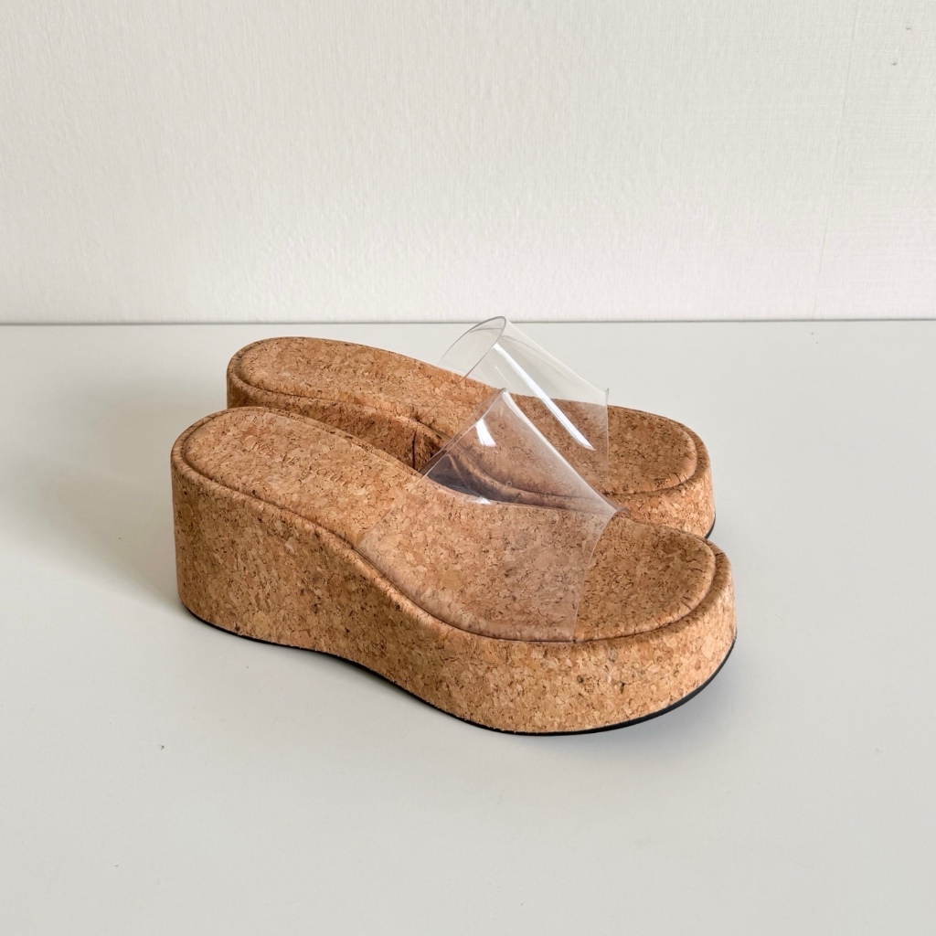 [พร้อมส่ง] WEAR.SOUL #S645-Clear Cork Wedge Shoes