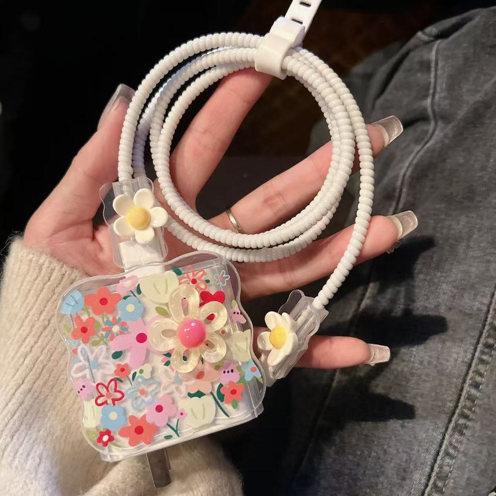 【 ดอกไม้ใหญ่ 】เคสสายชาร์จ สำหรับ ออปโป oppo 33w สายชาร์จ ลายการ์ตูนน่ารัก Cable Bite vivo44W oppo80W oppo67w 18W – โปรปัง