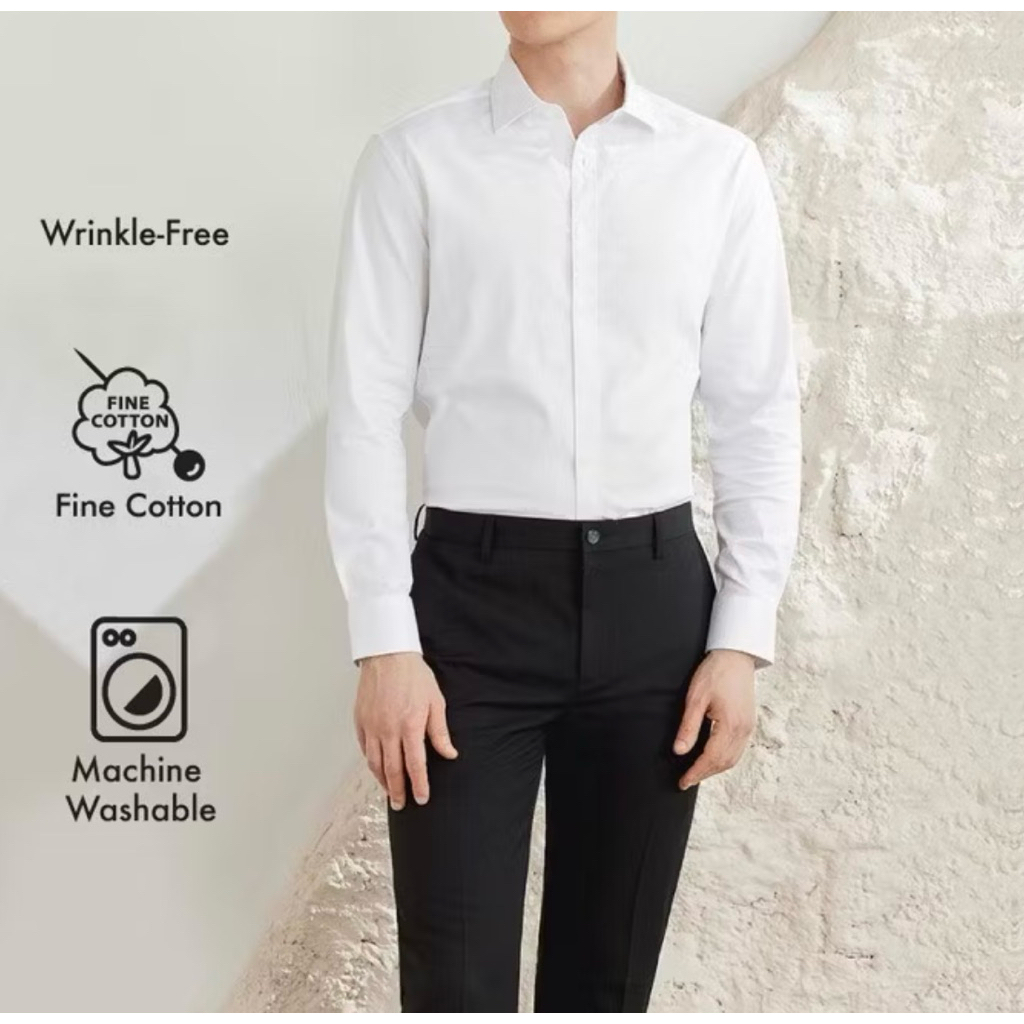 G2000 (ครบไซส์) เสื้อเชิ้ตผู้ชายสีขาว Cotton Twill เสื้อเชิ้ตแขนยาวสำหรับใส่ทำงาน ทรง SMART FIT