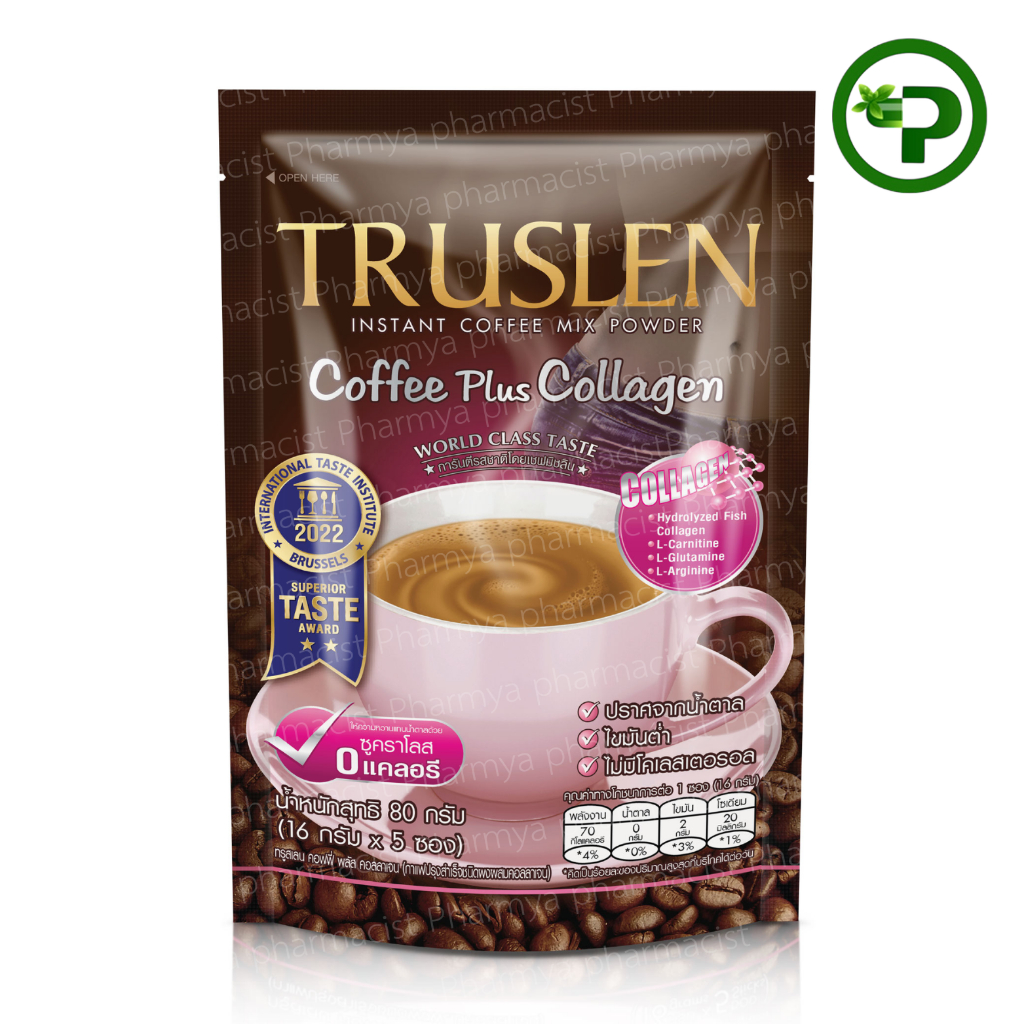 TRUSLEN COFFEE PLUS COLLAGEN ทรูสเลน คอฟฟี่ พลัส คอลลาเจน 80 กรัม 5 ซอง