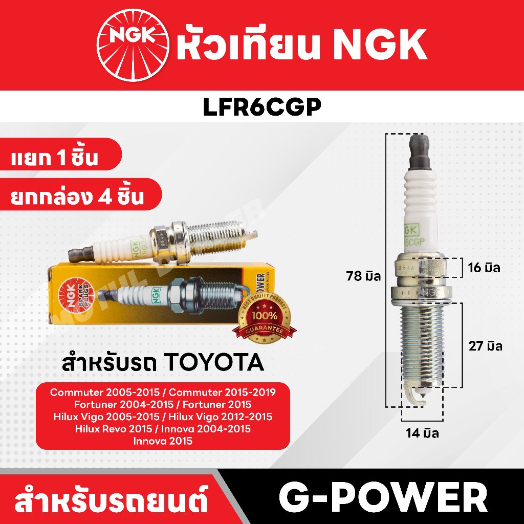 หัวเทียนรถยนต์ ขายแยก 1 และ 4 หัว NGK G - POWER รุ่น LFR6CGP