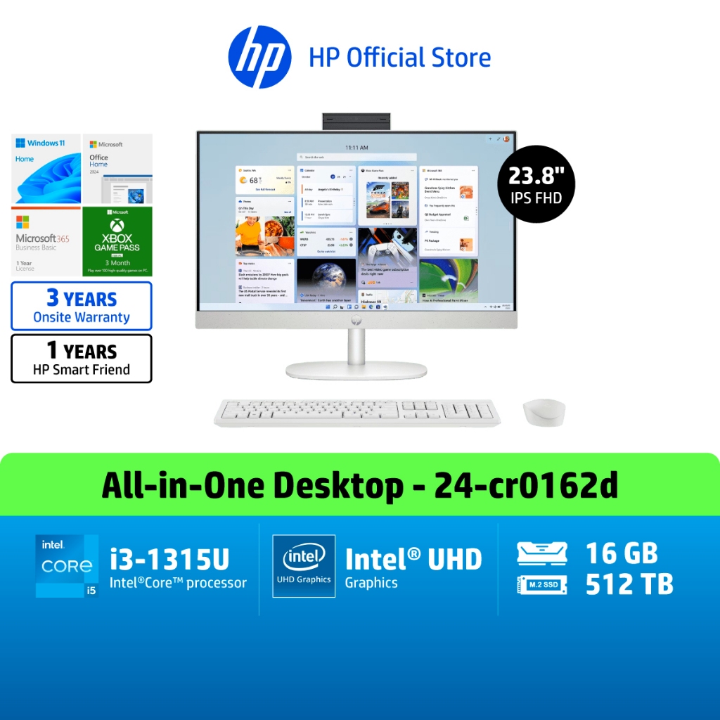 HP All-in-One Intel i3-1315U | UHD Graphics | 16GB | 512GB | Win11 | MS24 | 3Yrs | 24-cr0162d