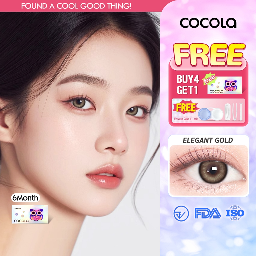 คอนแทคเลนส์6เดือนเกาหลี สีแดง+น้ำเงิน+ชมพู+ทอง บิ๊กอาย DIA14.2mm (0.00ถึง-4.50) #COCOLALens,HE154-1