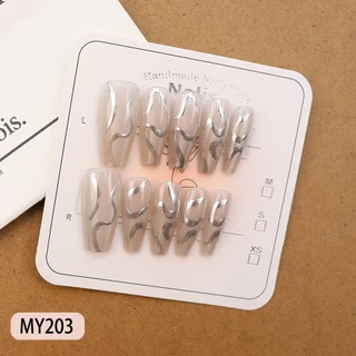 (MY001-091)พร้อมส่งไทย เล็บปลอม สไตล์โม เดิรน สีลูกแก้วแคทอายใช้งานง่าย 10 ชิ้น/เซ็ตเล็บปลอม ฟรี กาวสิริโคนติดเ