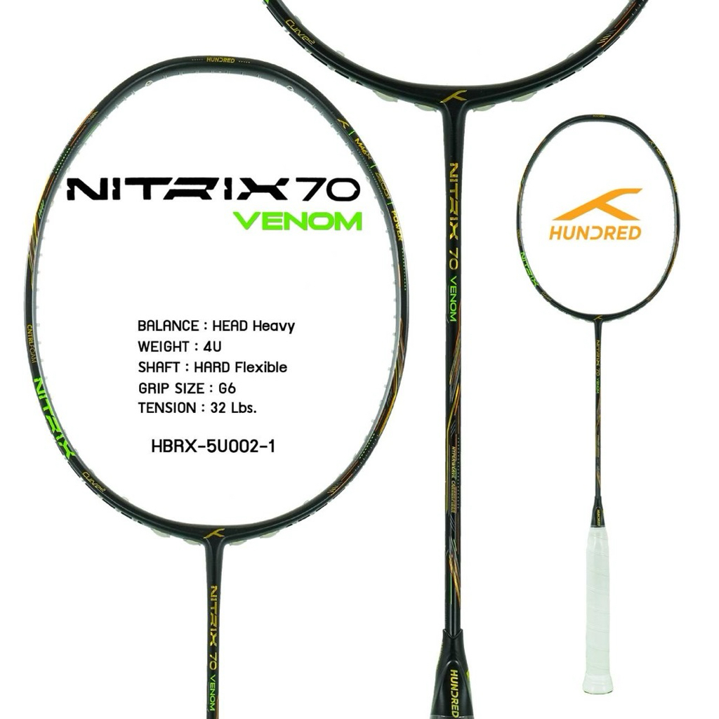 【ใหม่ล่าสุด】Hundred ไม้ท็อป รุ่น Nitrix 70 Venom  แถมเอ็น ซอง กริป ประกัน 6 เดือน