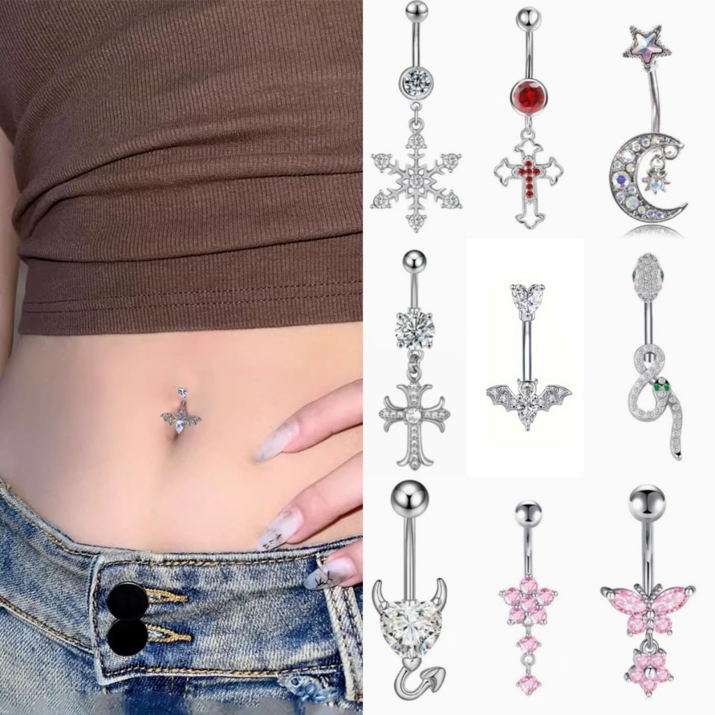 เจาะสะดือ ประดับเพชร สแตนเลส เจาะ สไตล์เกาหลี เครื่องประดับแฟชั่น มีหลายแบบให้เลือก ส่งไวจากไทย