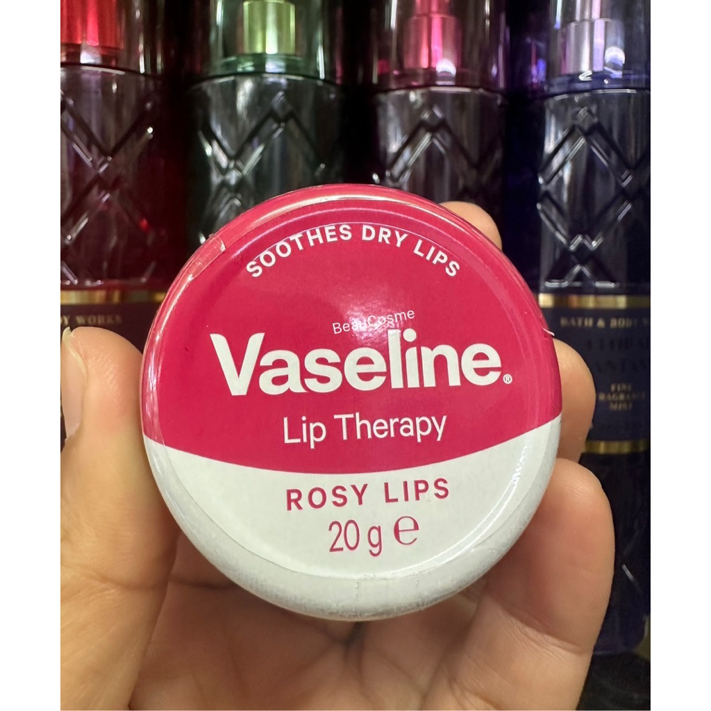 Vaseline Lip Therapy ROSY LIPS 20 g ลิปวาสลีนกลิ่นกุหลาบ เนื้อสีชมพูอ่อน ตลับเหล็กขนาด 20กรัม