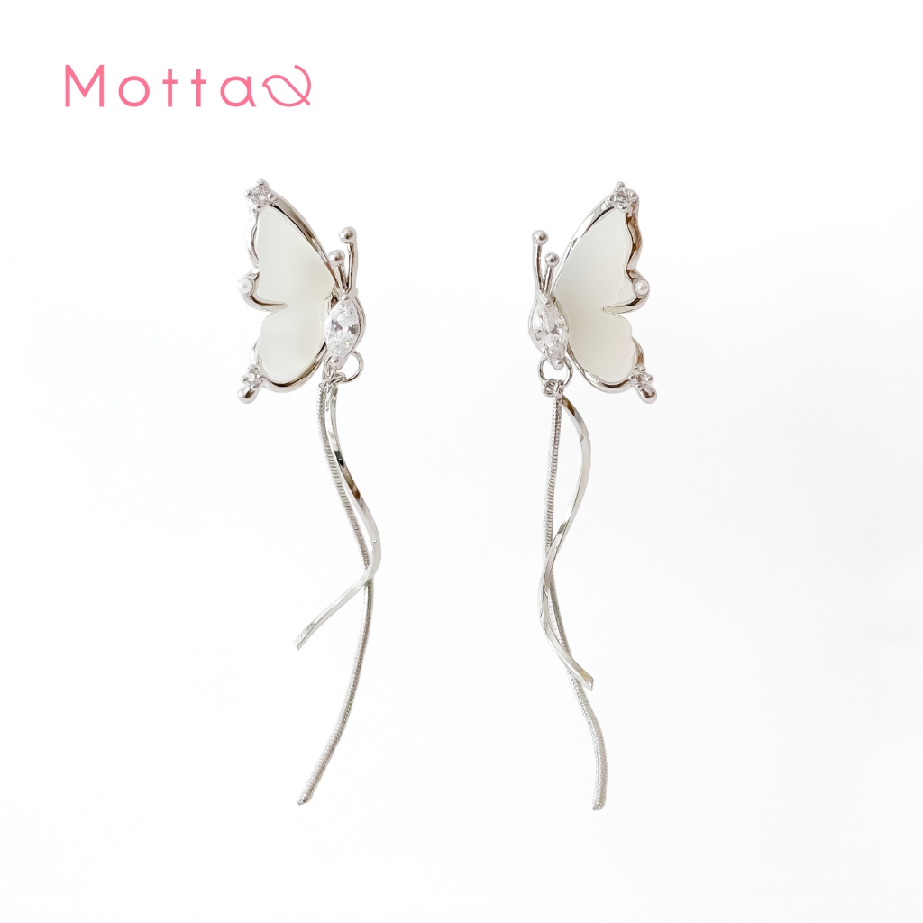 Motta Earring ต่างหูระย้าชุบทองคำขาว ลายผีเสื้อ
