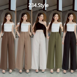 PL01 กางเกงกระบอกใหญ่จีบหน้า เอวสูง ผ้าพอลลี่ ผ้าหนายับยาก ใส่ทำงาน แมตซ์ได้ทุกลุค