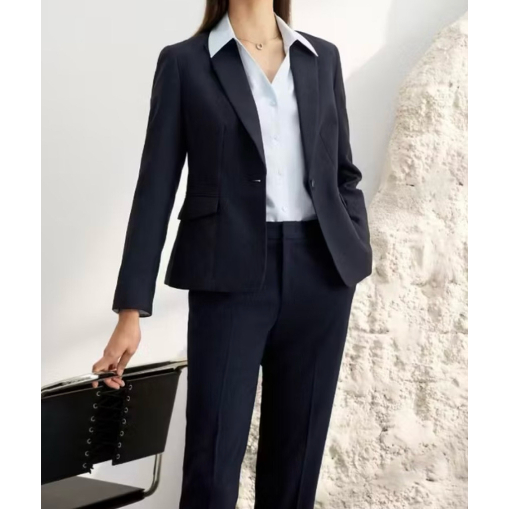 G2000 (มีกางเกง+กระโปรงเข้าชุด) เสื้อสูทผู้หญิงสีกรมท่า พับแขนได้ทรง SLIM FIT