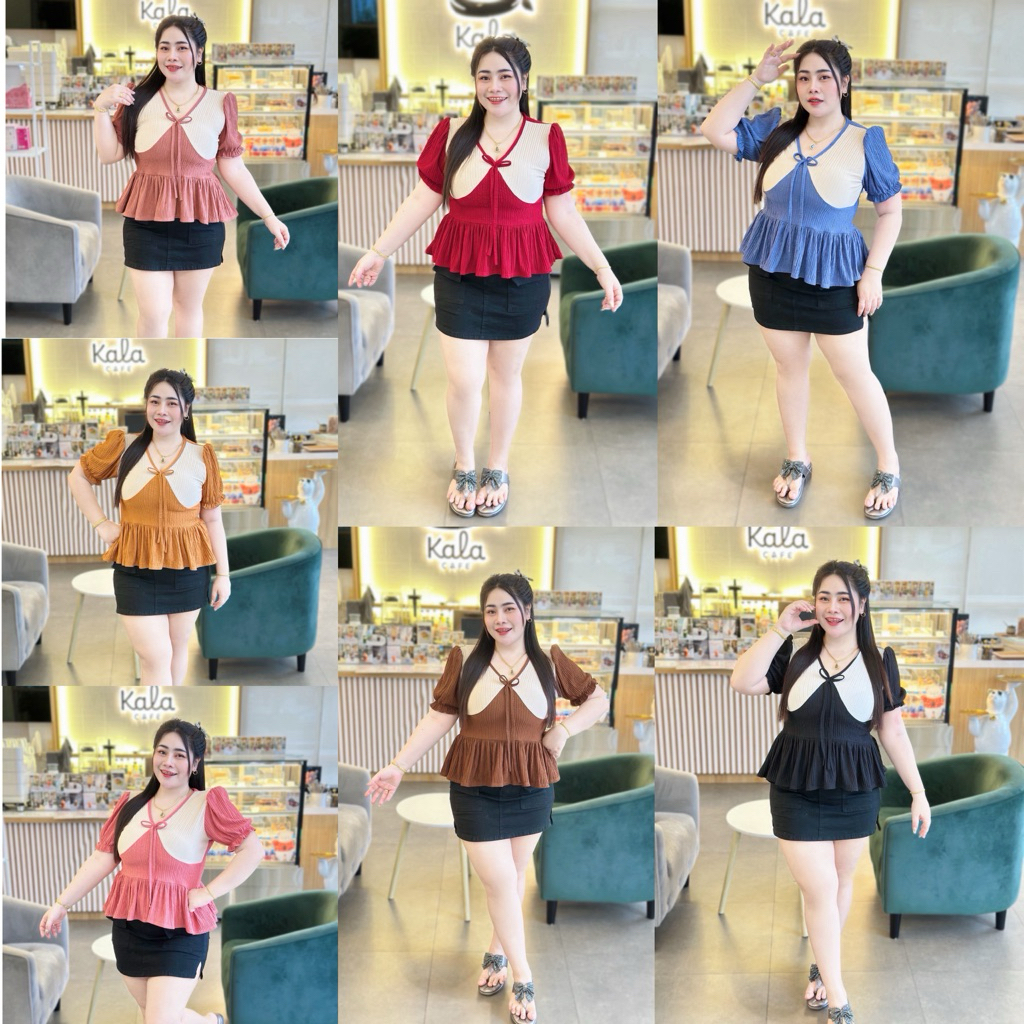 เสื้อสาวอวบ อก38-46 แต่งชายระบาย ทรงสวยน่ารัก (A104)