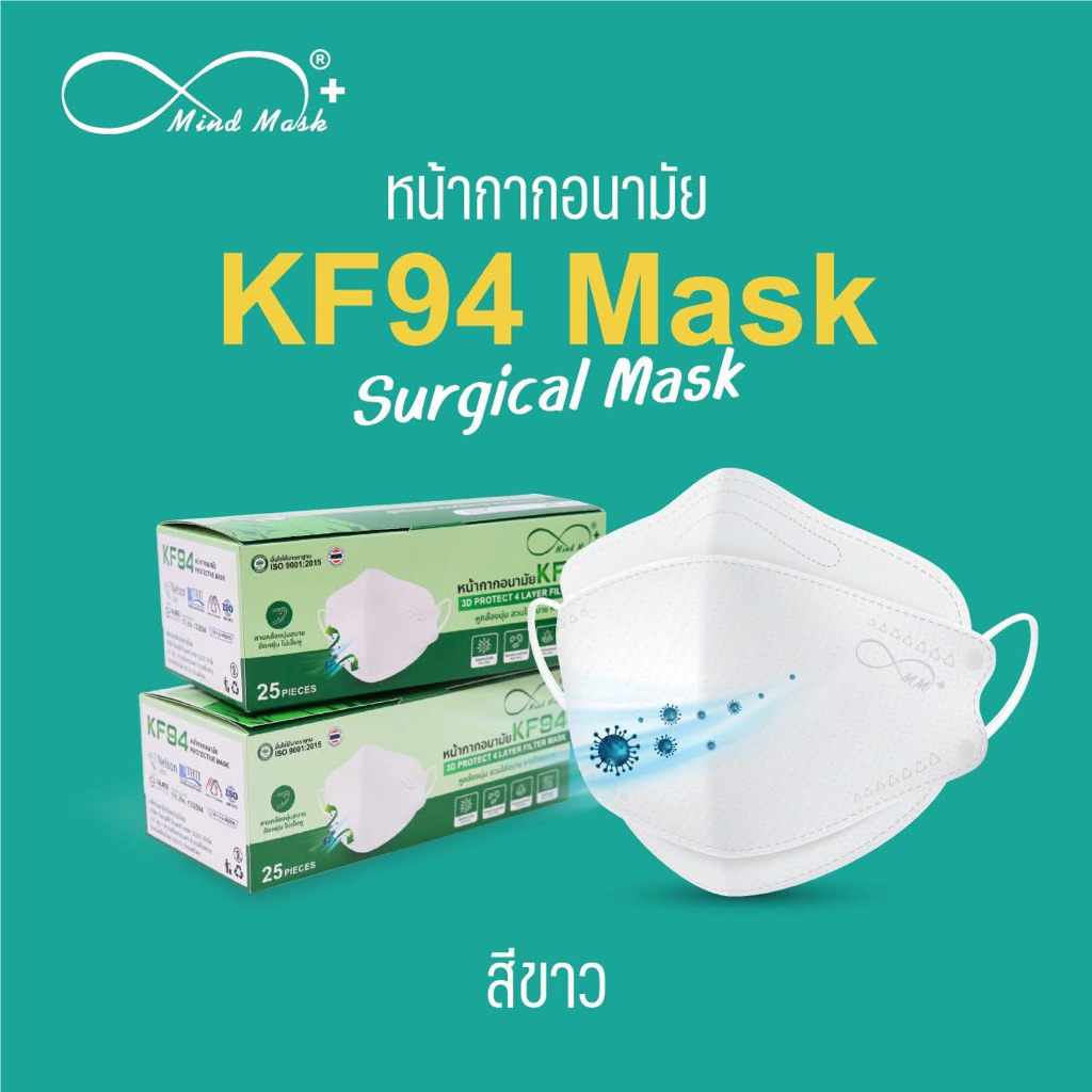 หน้ากากอนามัย KF94 มายแมสด์ Mindmask มาตรฐานเนลสัน Nelson 25ชิ้น/กล่อง