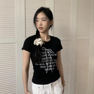 G01-03 เสื้อยืดสีดำ แขนสั้นพิมพ์ลายอังกฤษ สุดน่ารัก แนวเกาหลี หลายไซส์ ผ้านิ่มสวมใส่สบาย ใส่ได้ทุกโอกาส ราคาถูก