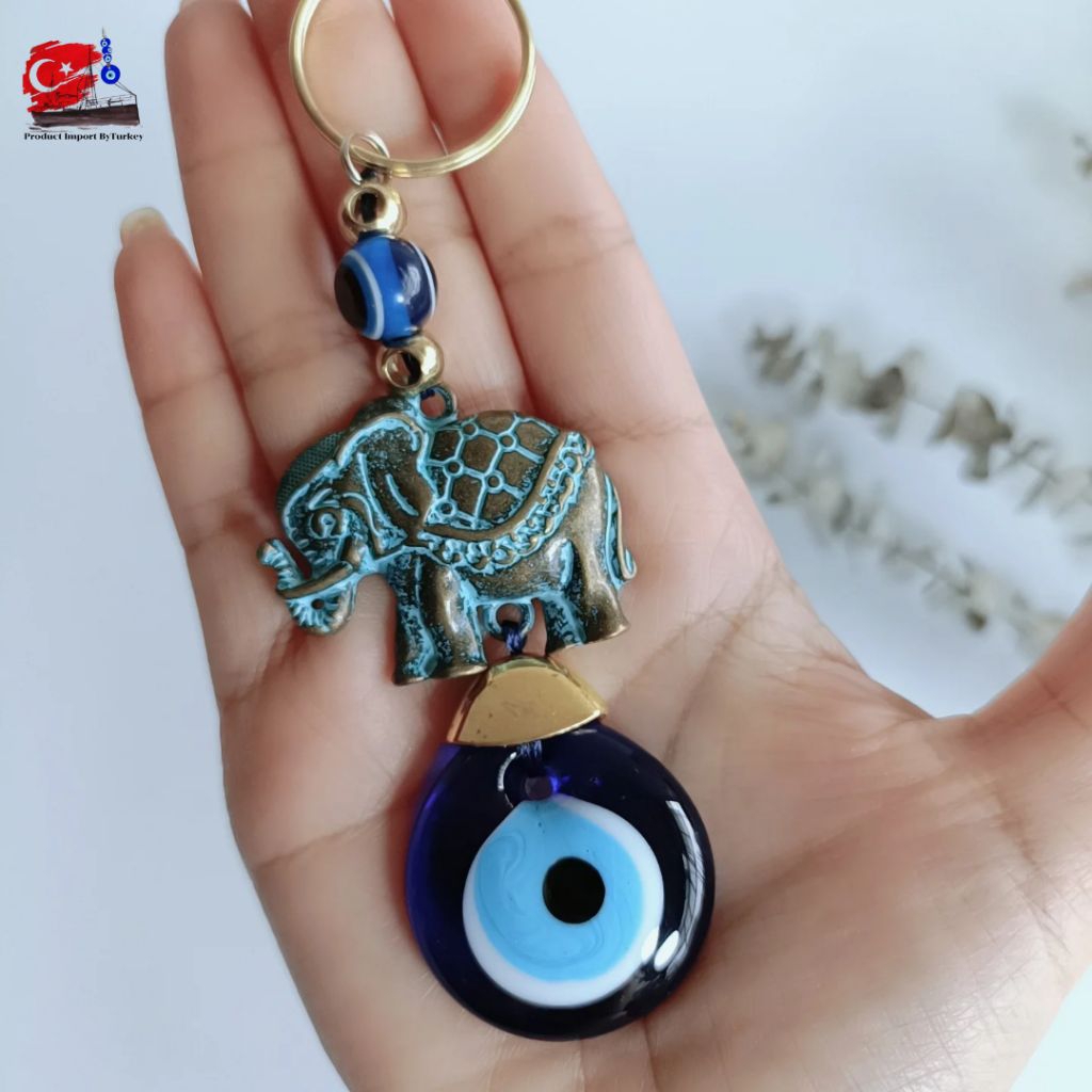 Evil Eye ของตุรกีแท้งานโลหะลายช้าง 2.5 ถึง 3 cm ปกป้องปัดเป่าพลังงานชั่วร้ายสิ่งชั่วร้ายนำพาความโชคดี