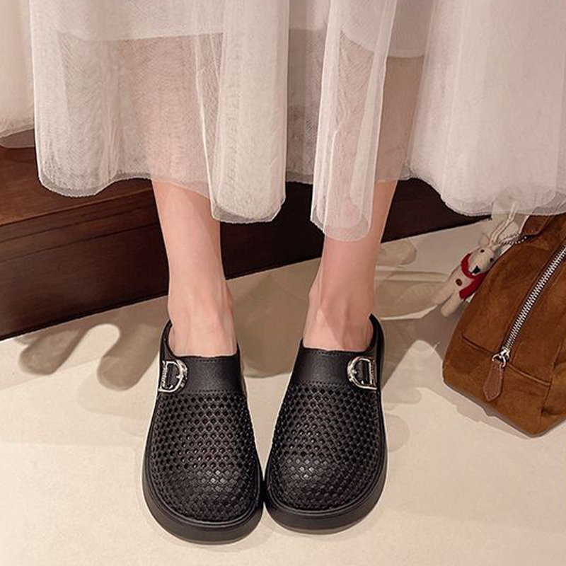 Beemory พื้นหนาเพิ่มความสูงทนทาน รองเท้าแตะแฟชั่นดีไซน์หัวปิดถักลายมินิมอล สวมใส่สบายให้ความรู้สึกสบายเท้า