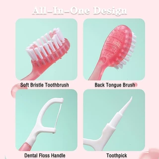 🦷แปรงสีฟันจิ๋ว พกพา แปรงสีฟัน& ไหมขัดฟัน&ไม้จิ้มฟัน&แปรงลิ้น พร้อมน้ำยาบ้วนปากในตัว 5in1