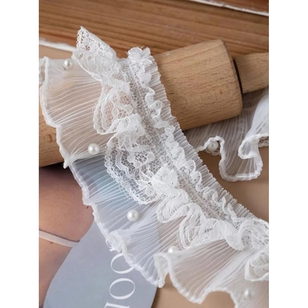 ผ้าอัดพลีทแต่งขอบลูกไม้ประมุกกว้าง 6cm ผ้าแต่งคอเสื้อออแกนซ่า Diy หลาละ50 าท ราคา ถูกที่สุด ดีลบีเคเค แกลเลอรีภาพที่ 3