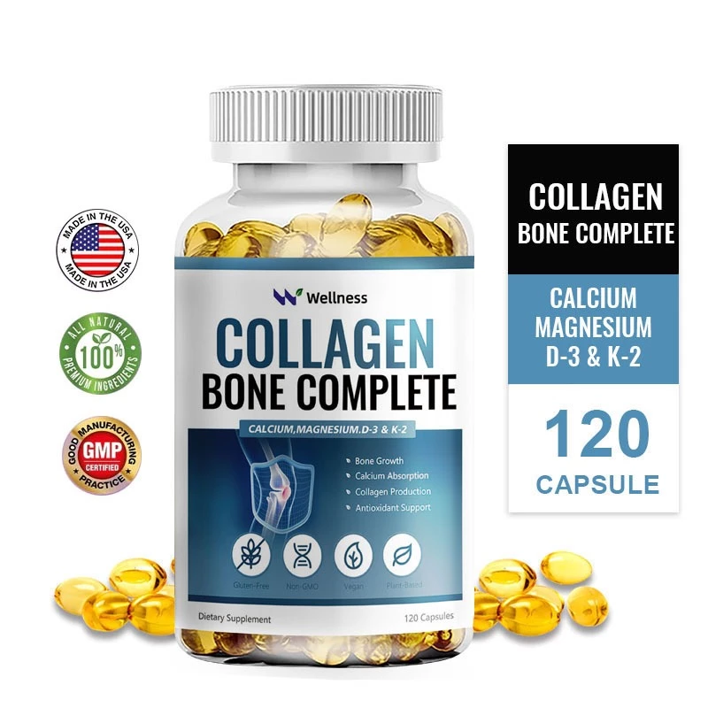 Wellness Collagen Bone Complete With Calcium,Magnesium D3 K2 การเจริญเติบโตของกระดูกและการดูดซึมแคลเซียม 120pcs