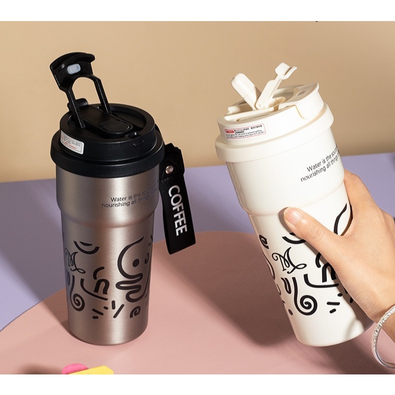 💖 แก้วน้ำเคลือบเซรามิก ลายมินิมอล ขนาด 500ml พร้อมสายคล้องมือ 💖 ☕ ดีไซน์สวย หวานละมุน เหมาะกับทุกไลฟ์สไตล์!
