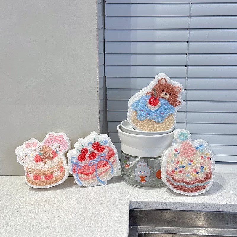 ส่งจากไทย🍓 Dishwashing Sponge ฟองน้ำเยื่อไม้ไผ่ ล้างจาน Sweet Café ฟองน้ำ ใยขัด รูปทรง ขนมหวาน - รูปที่ 3