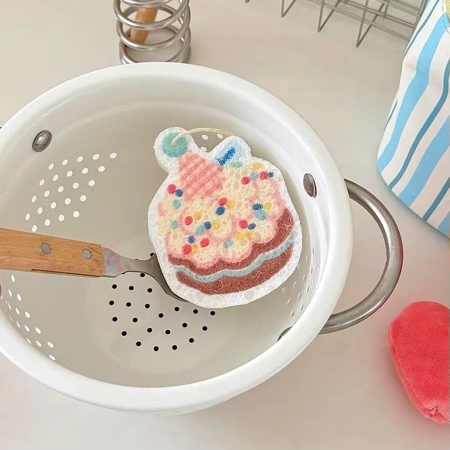 ส่งจากไทย🍓 Dishwashing Sponge ฟองน้ำเยื่อไม้ไผ่ ล้างจาน Sweet Café ฟองน้ำ ใยขัด รูปทรง ขนมหวาน - รูปที่ 4