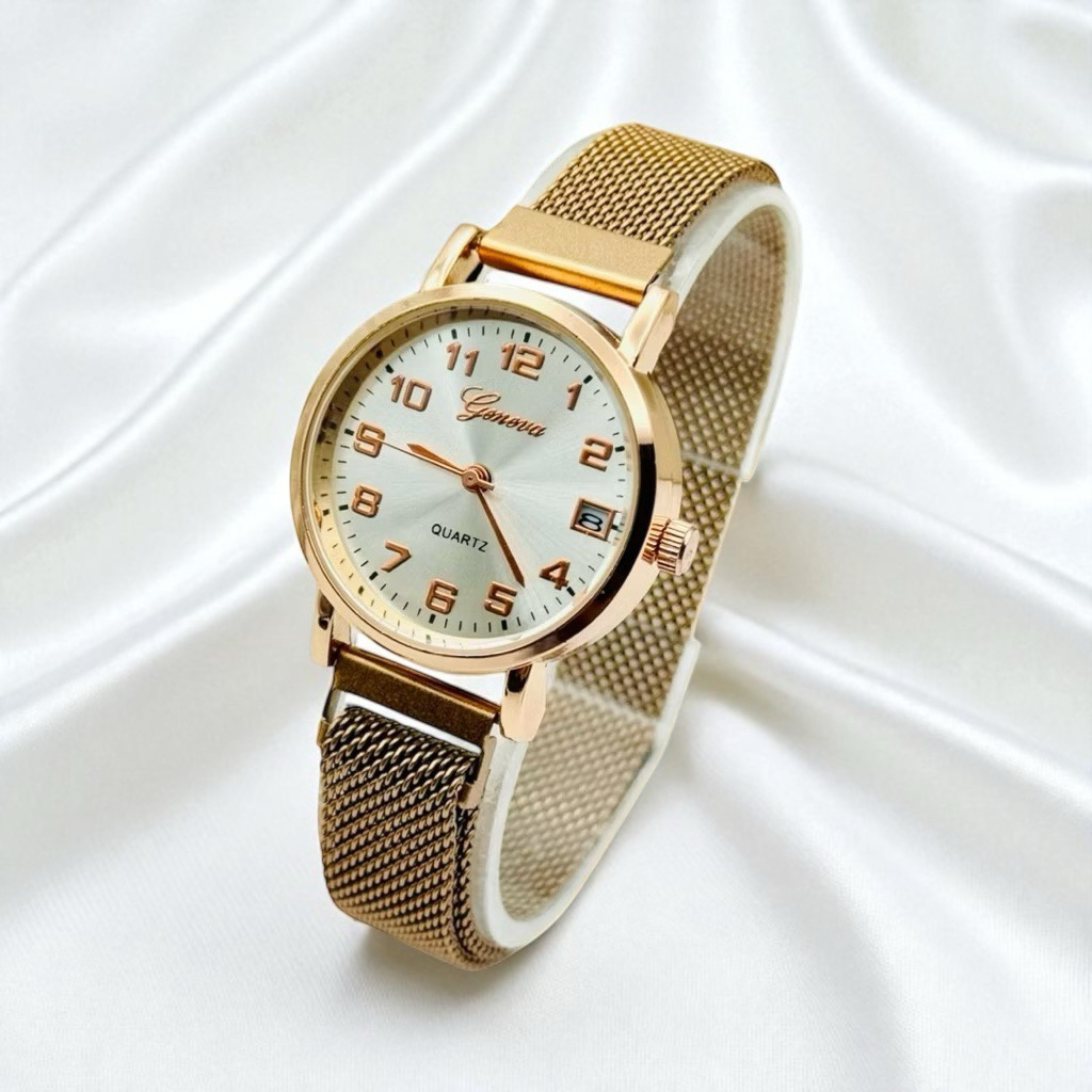 เจนนีวา แบรนด์แท้สายแม่เหล็กปรับขนาดได้ตามข้อมือ มีช่องบอกวันที่ ระบบควอตส์หน้าปัดขนาด30mm